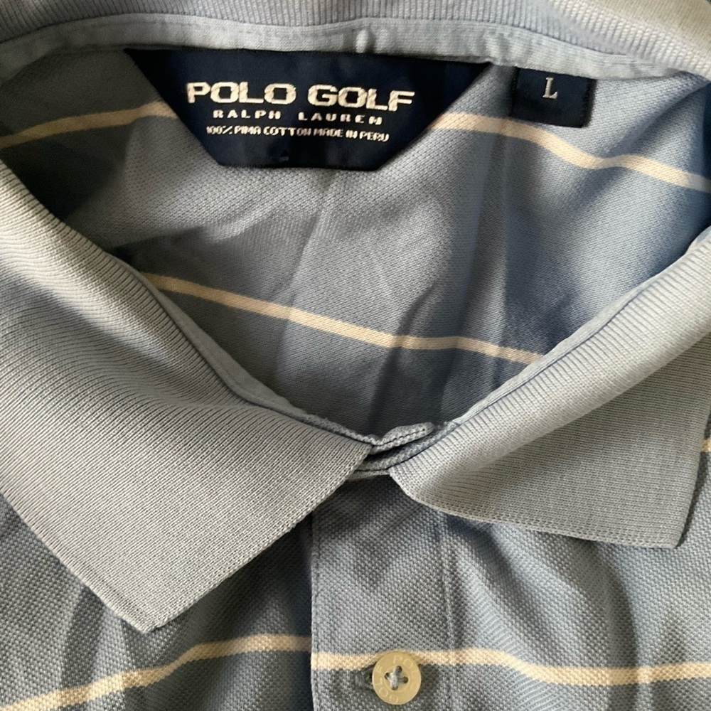 Men’s used Ralph Lauren Polo striped blue shirt size L large - Picture 2 of 3